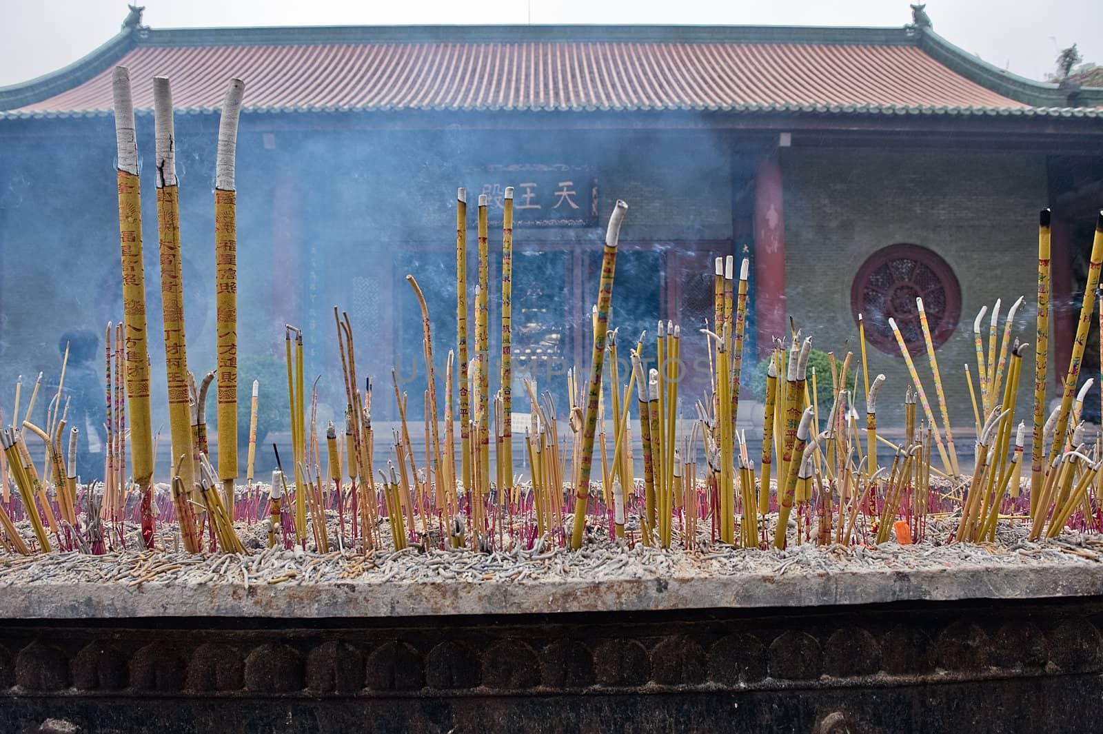 Incense burning in the Baolin Temple in Shunde, Foshan,  Guangdong China