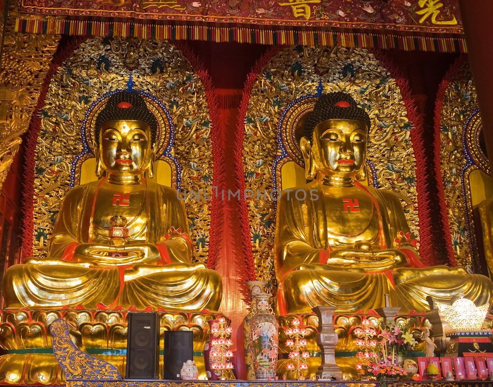 Buddha statues in Baolin Temple in Shunde, Foshan,  Guangdong China