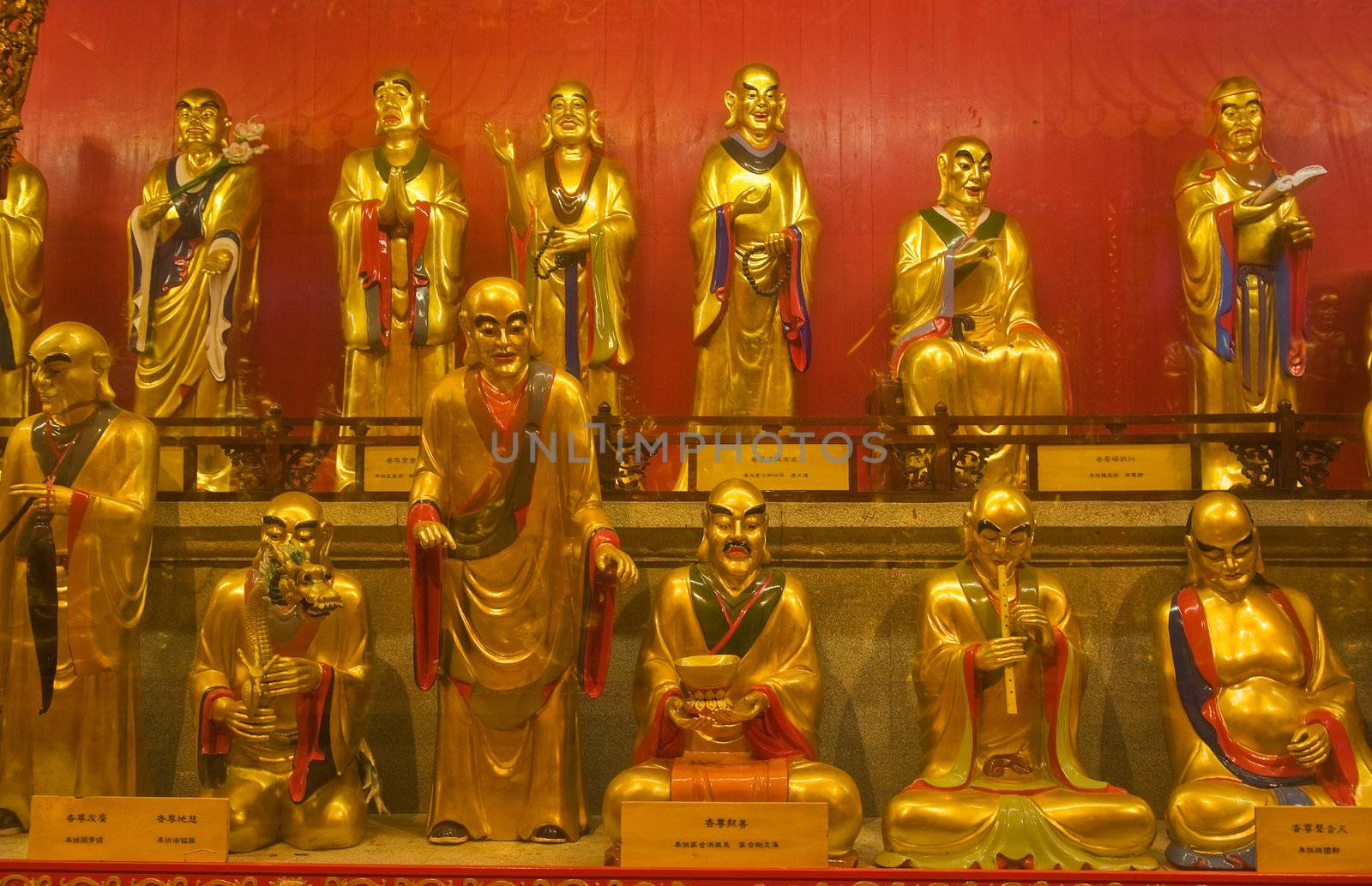 Buddha statuies in Baolin Temple in Shunde, Foshan,  Guangdong China