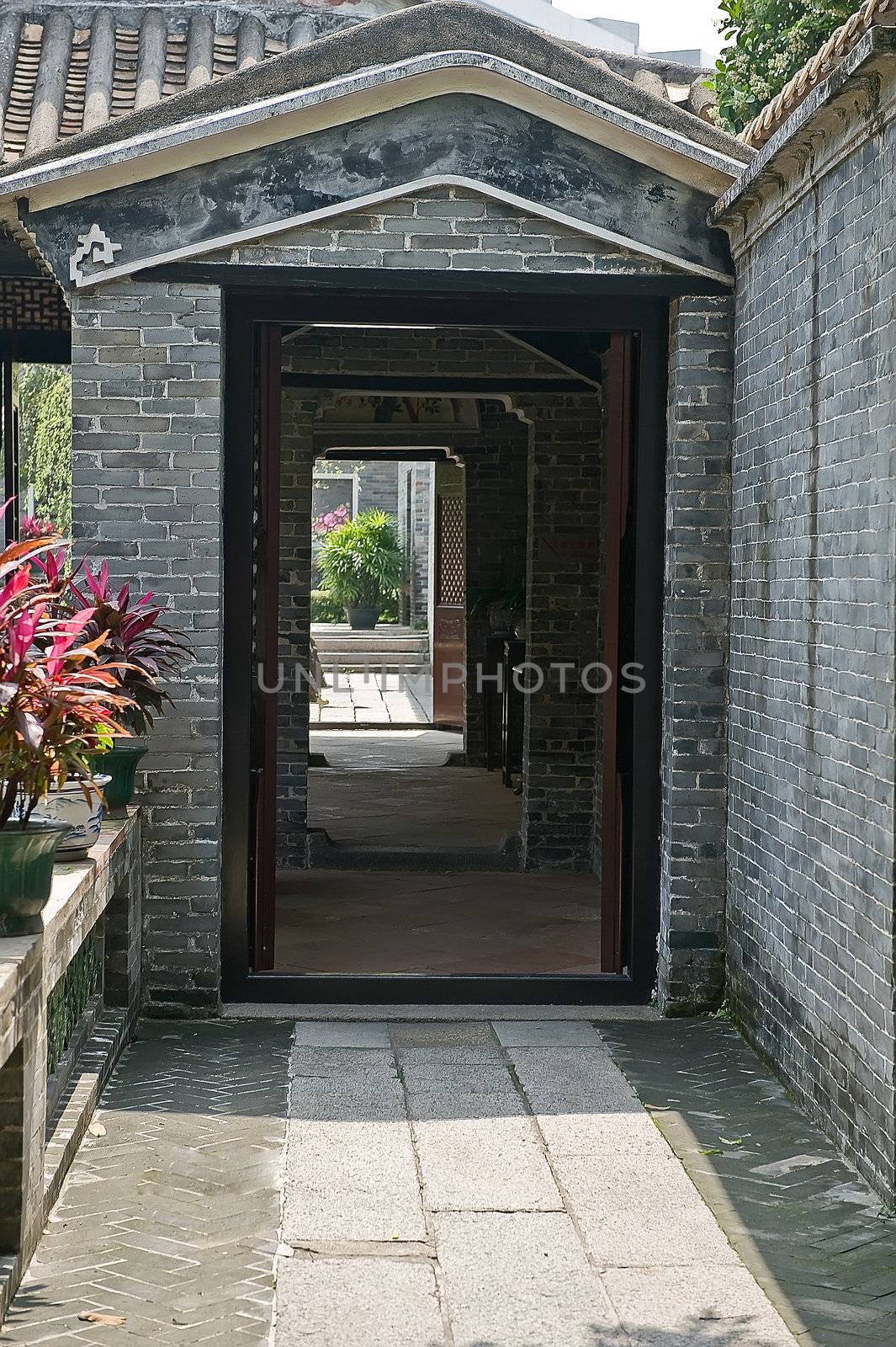 Pathway through Qinghui garden in Shunde, Foshan, Guangdong China
