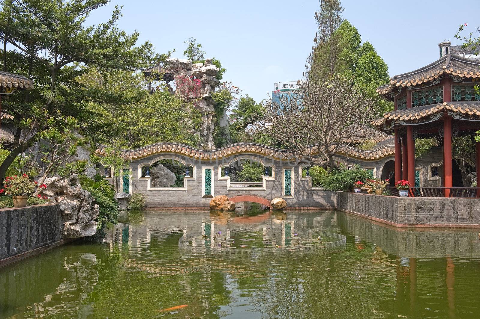 Bridge over water, Qinghui garden in Shunde, Foshan, Guangdong China