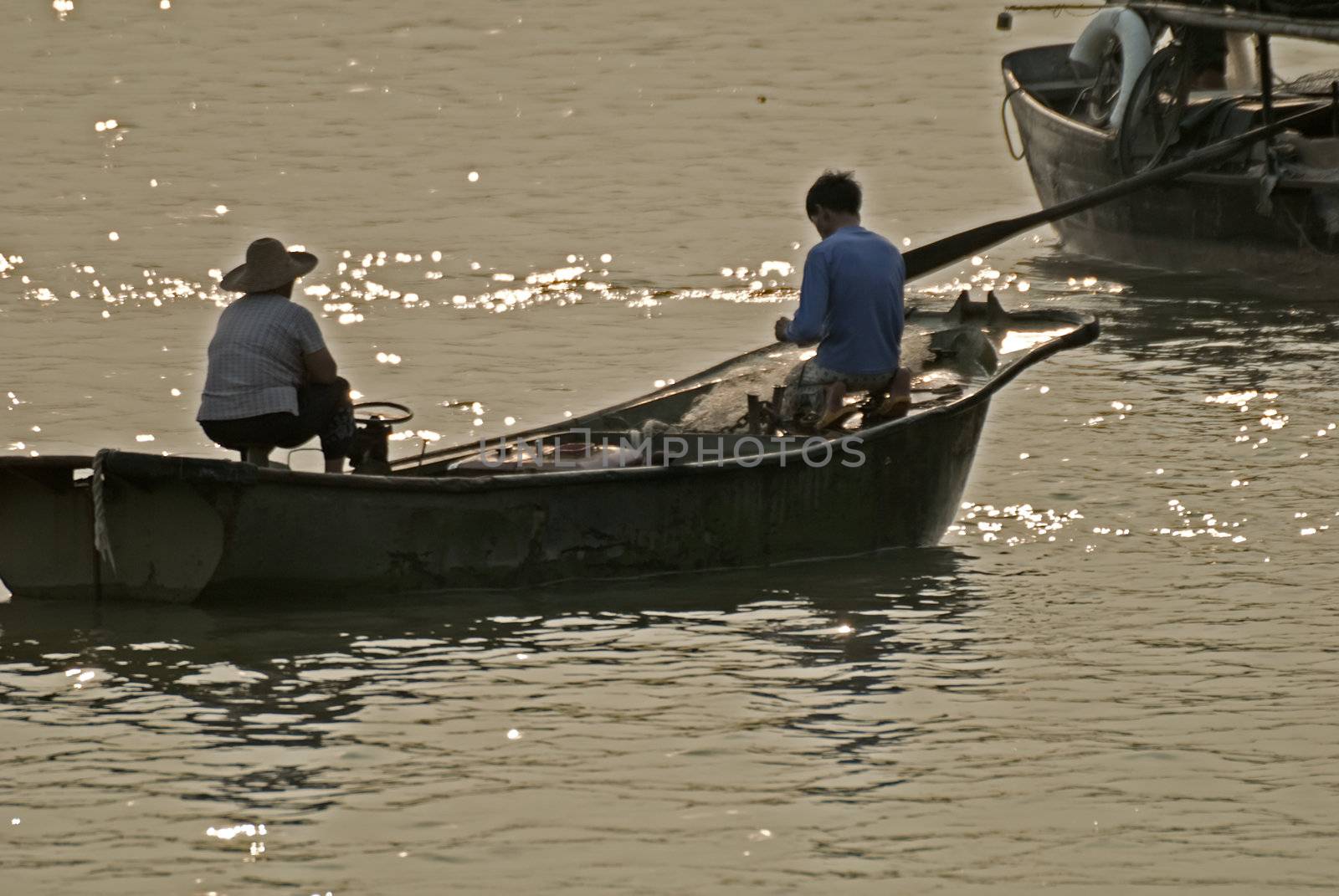 Fishing boats on the river near Guilin in China