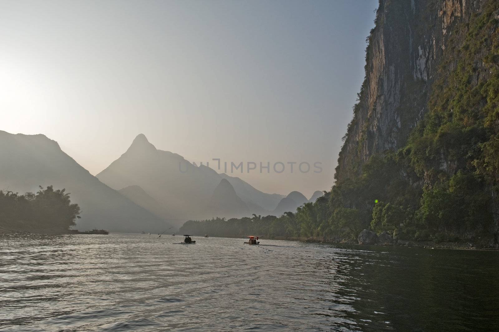 View on Guilin mountains from the river