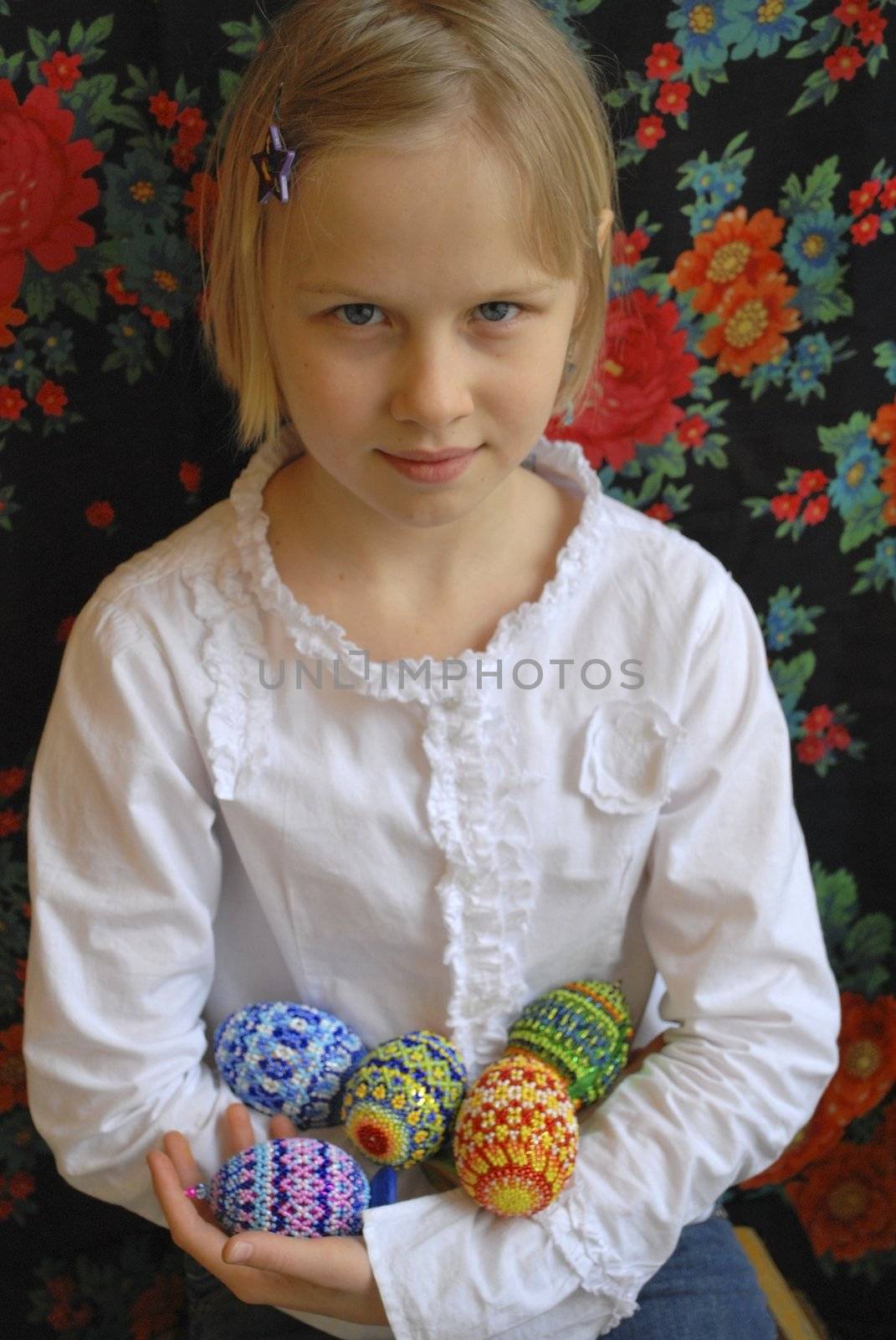 the girl with the peaster egg, easter, beads