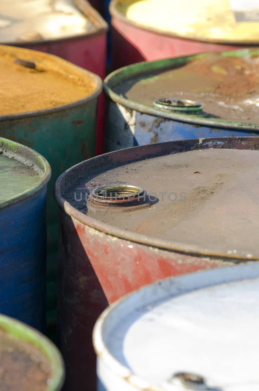 Colored industrial  rusted barrel