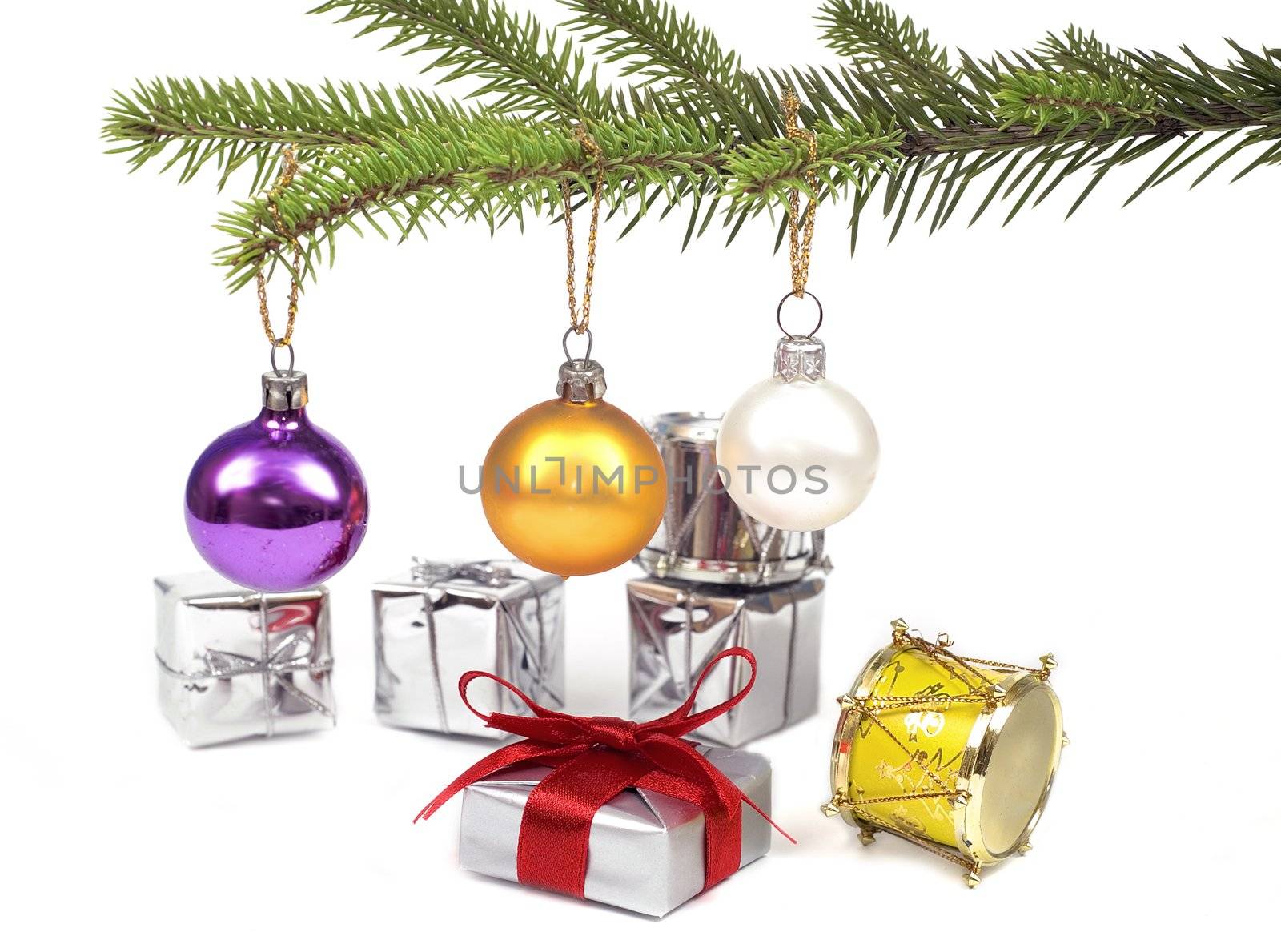 Christmas tree with presents isolated