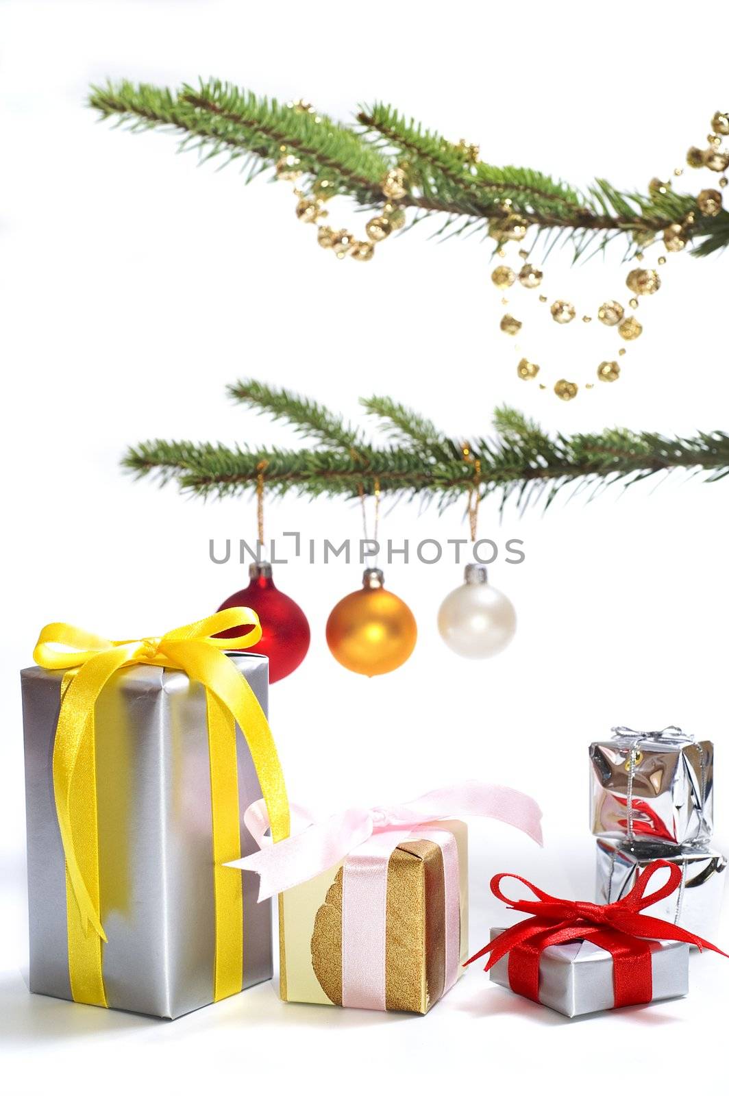 Christmas tree with presents isolated