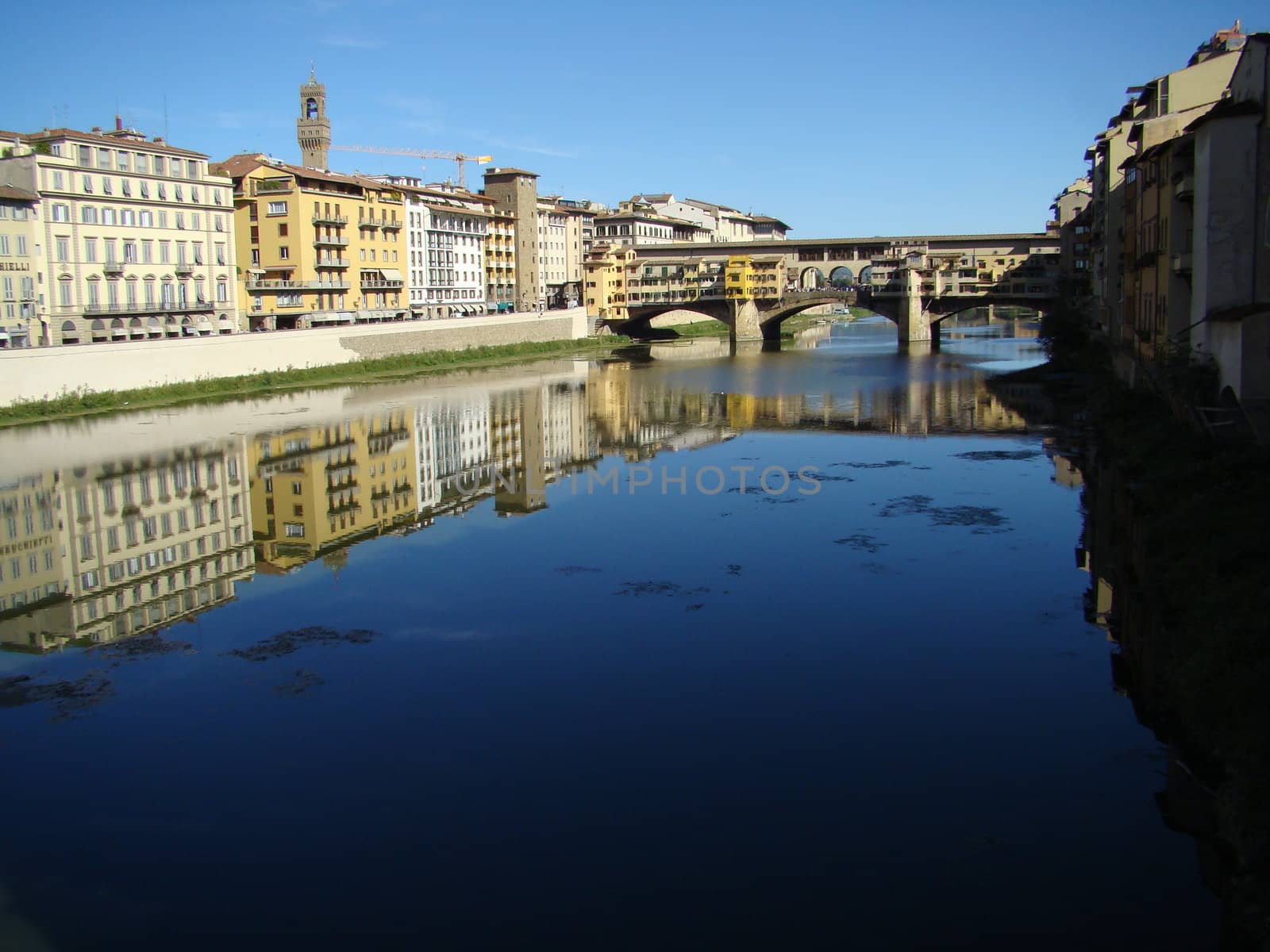 panorama of Florence with Ponte Vecchio, Tuscany, Italy.