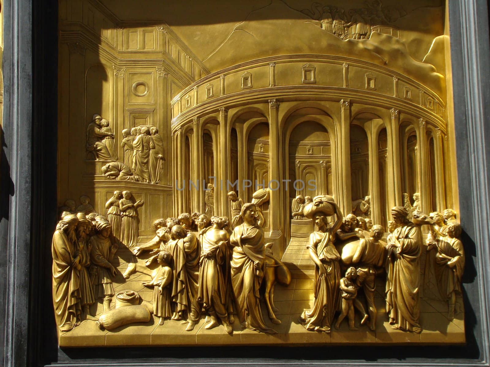 detail of famous Gates of Paradise from baptistry of Florence,Tuscany, Italy.