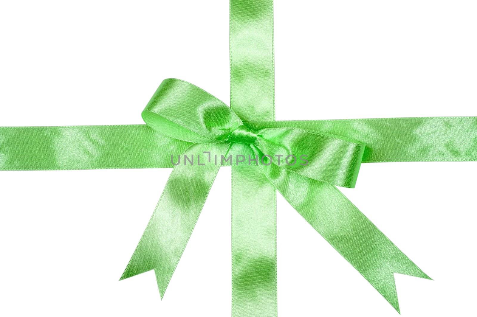 Decoration green ribbon over white