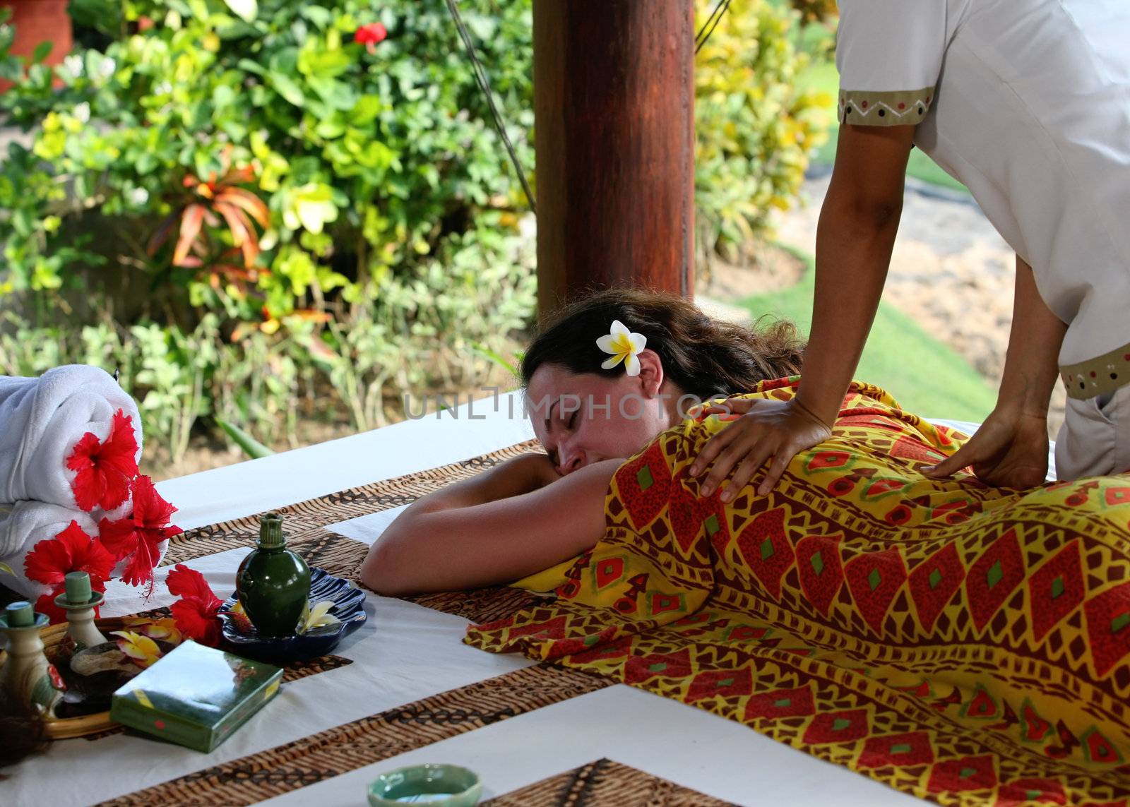 White woman on massage in Bali salon