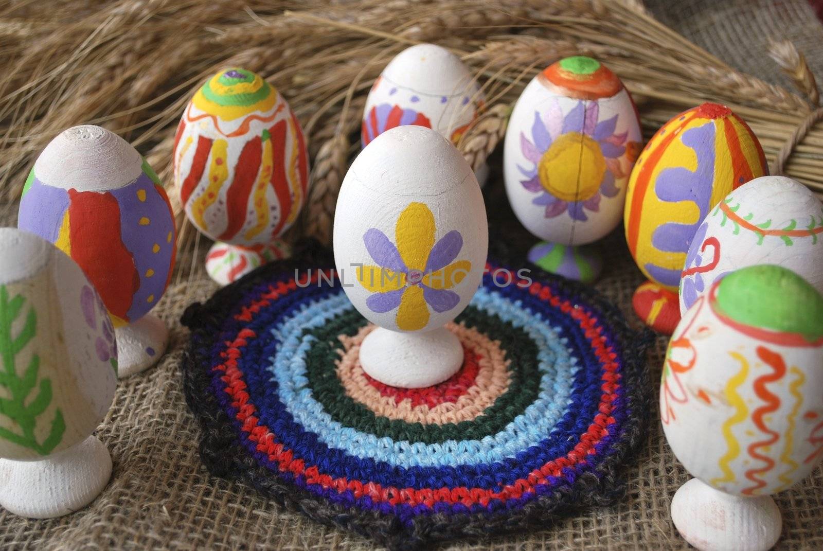 the wooden Easter egg with decorative painting, nursery work