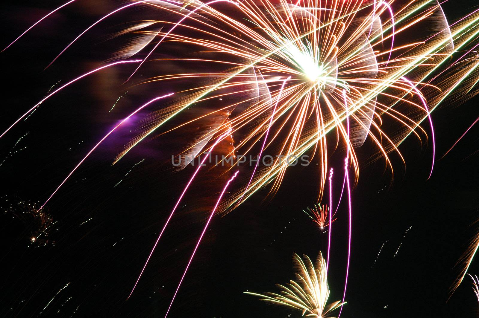 Colorful fireworks on dark sky