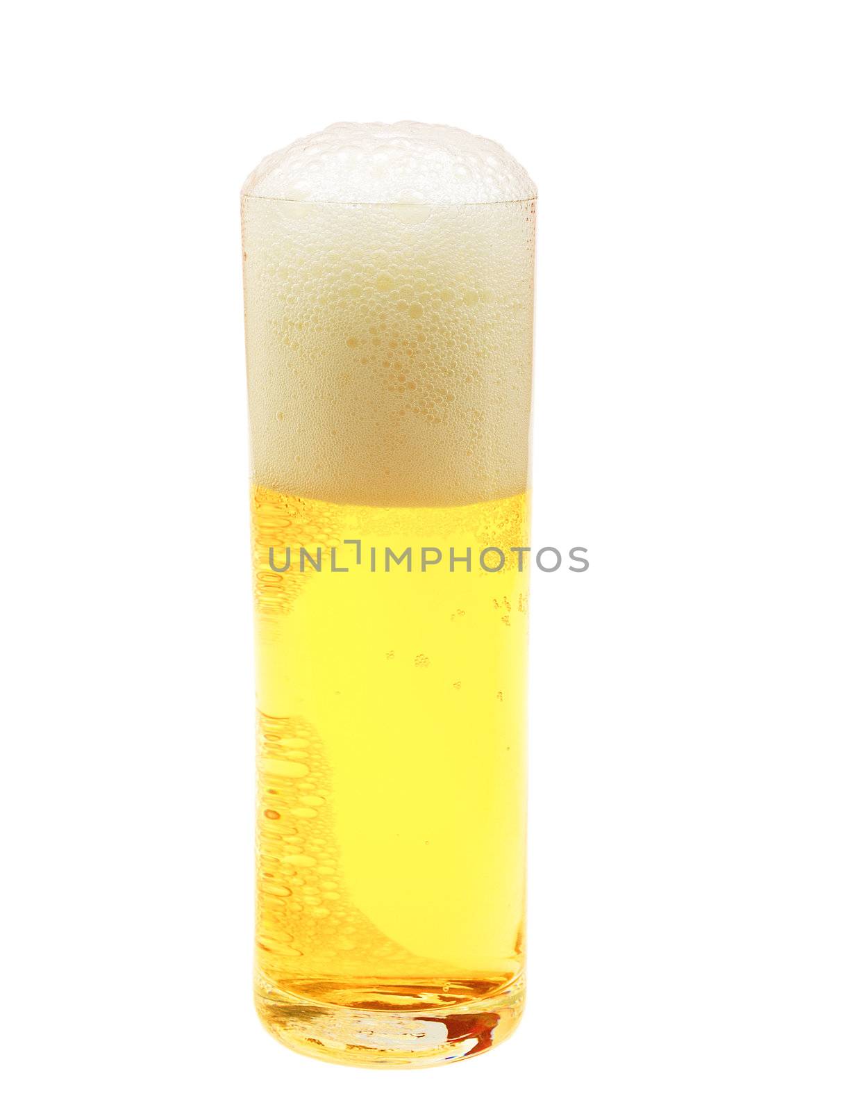 Beer in glass over white