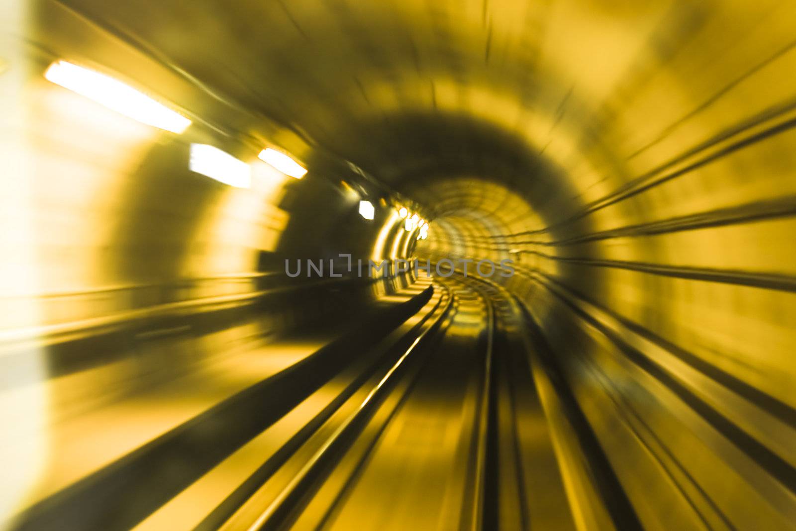 Speed and lights in metro tube, Copenhagen, Denmark