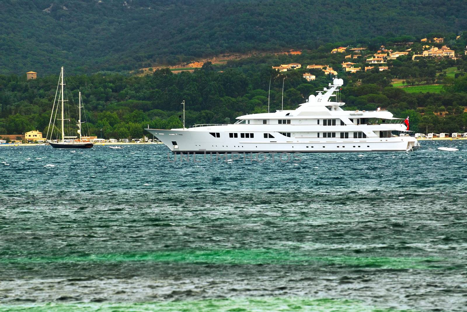 Luxury yacht at the mediterranean coast of French Riviera