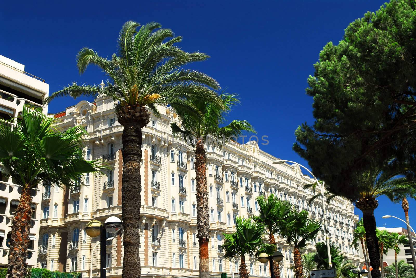Luxury hotel on Croisette promenade in Cannes France