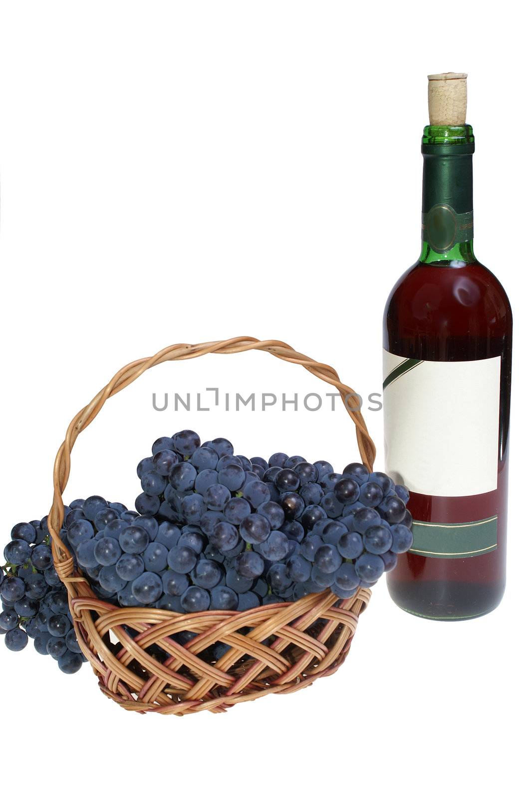 Grape in basket and wine