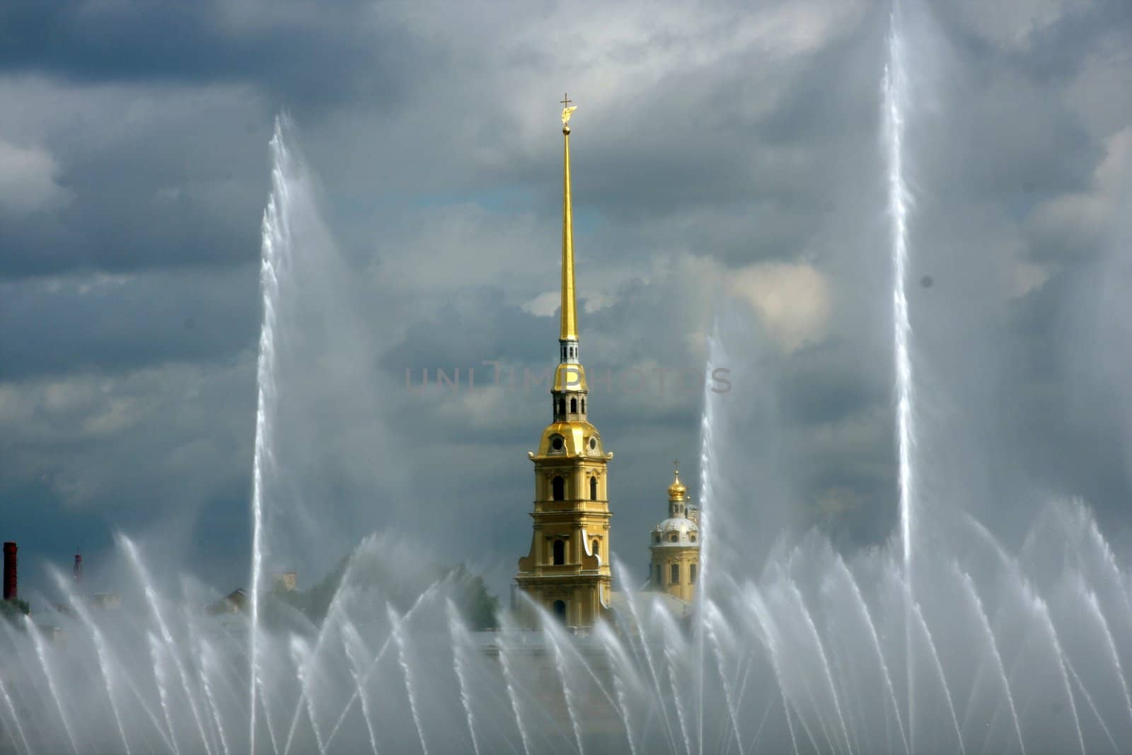 Fountain at the Neva river in front of the Pater and Paul Cathedral (Fortress)