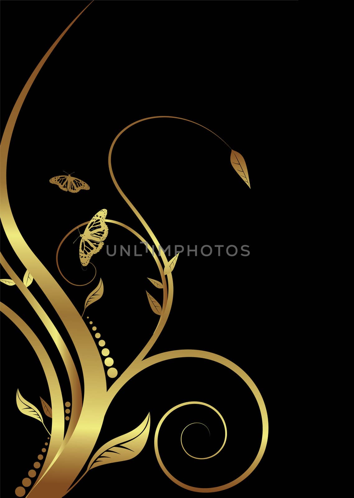 Abstract golden floral design on a black background