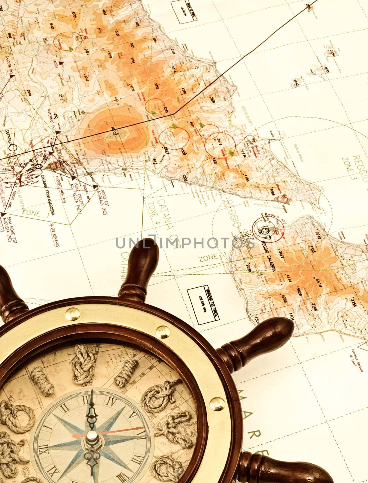 conceptual image of travel,exploration or adventure, in light sepia style