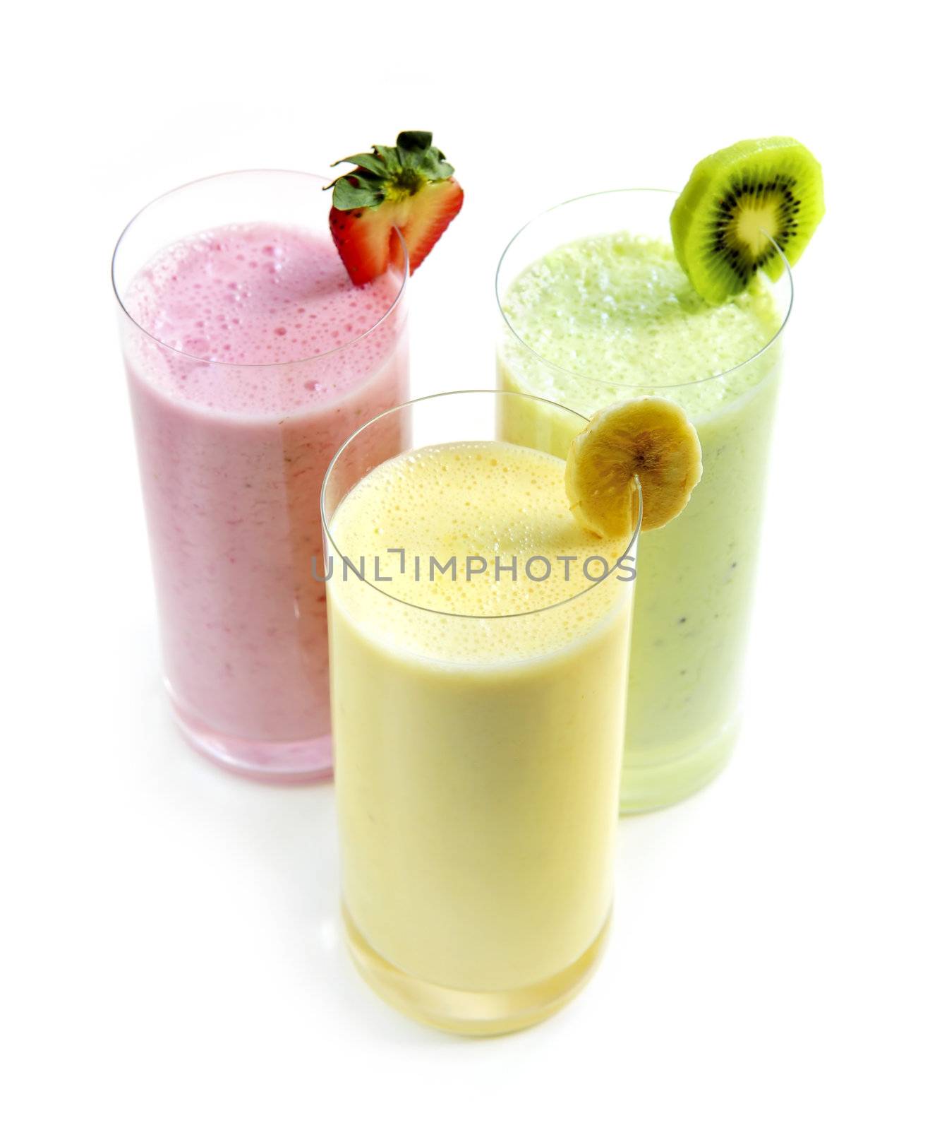 Various fruit smoothies isolated on white background