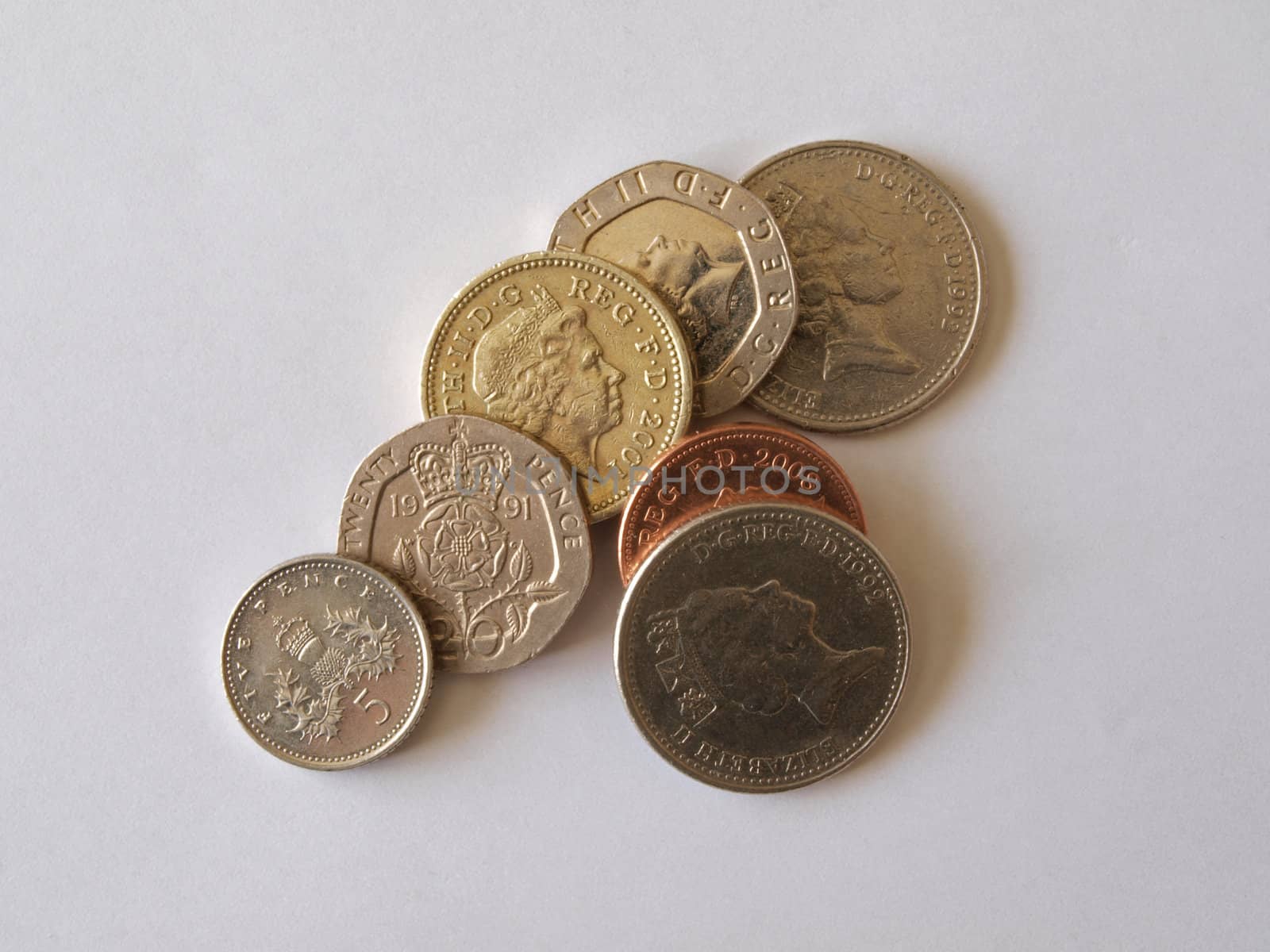 Close up of British silver and copper coins.