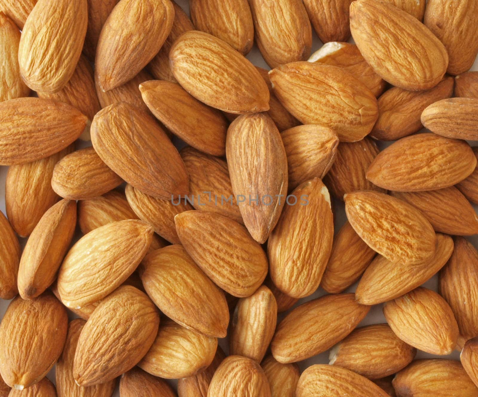 Close-up of  almond nuts, one of the five a day. used healthy and nuts.