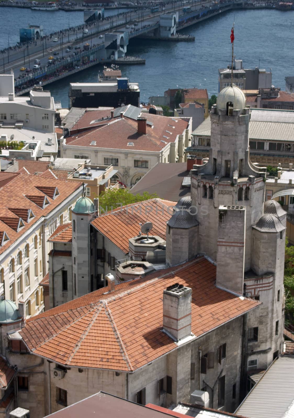 Overview of antique castle from bird view