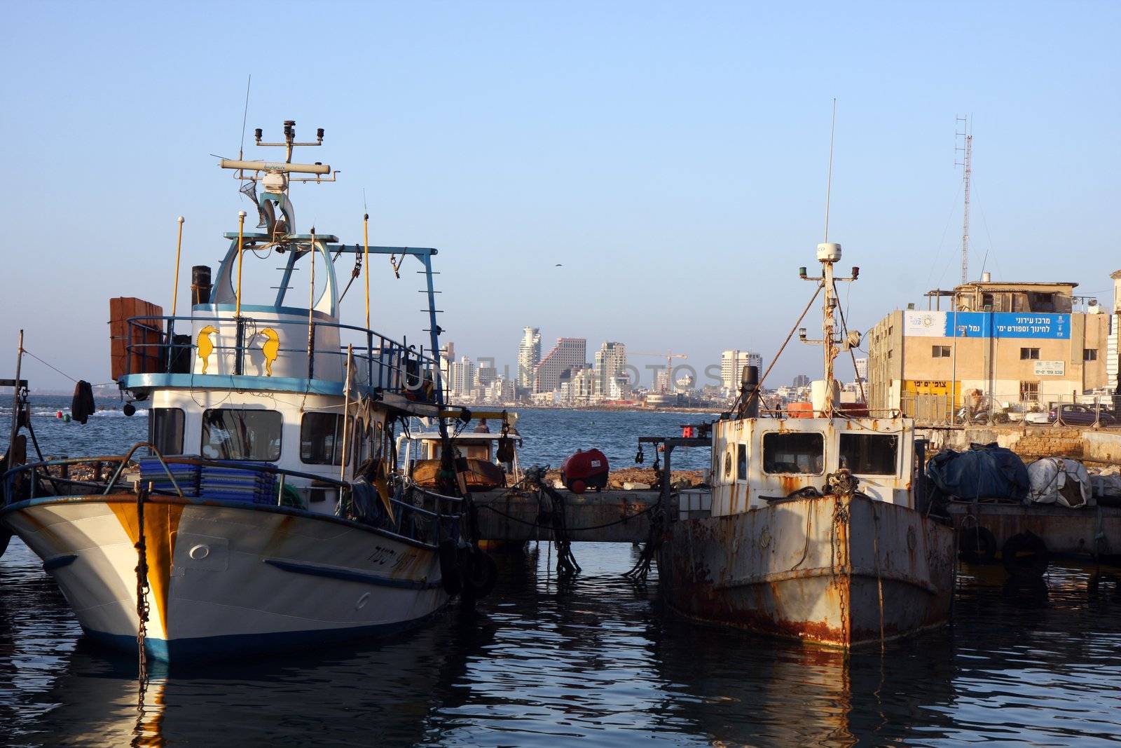 Old Jaffa port and new Tel Aviv buildings