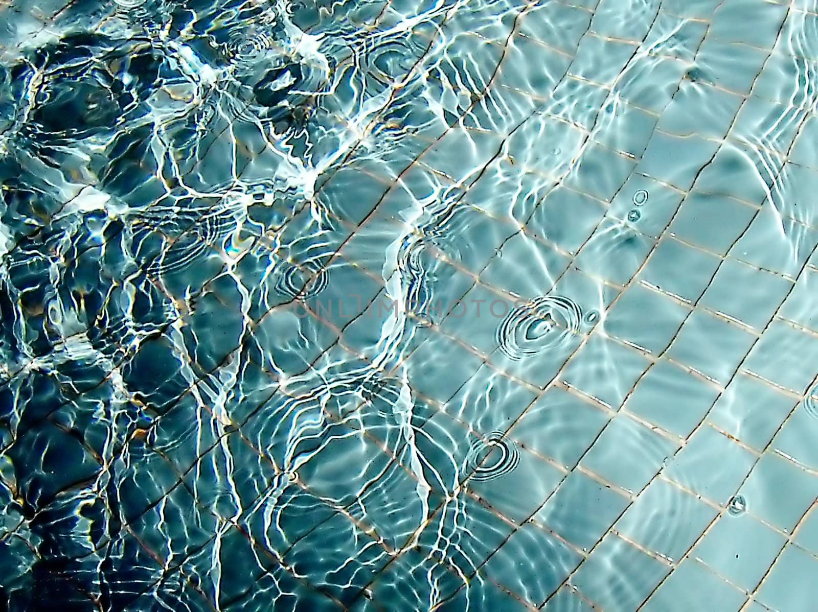 Waves and bubbles in a fountain pool.