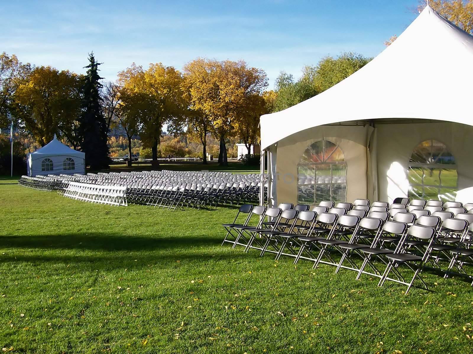 Tent and chairs set out in preparation for the main event.