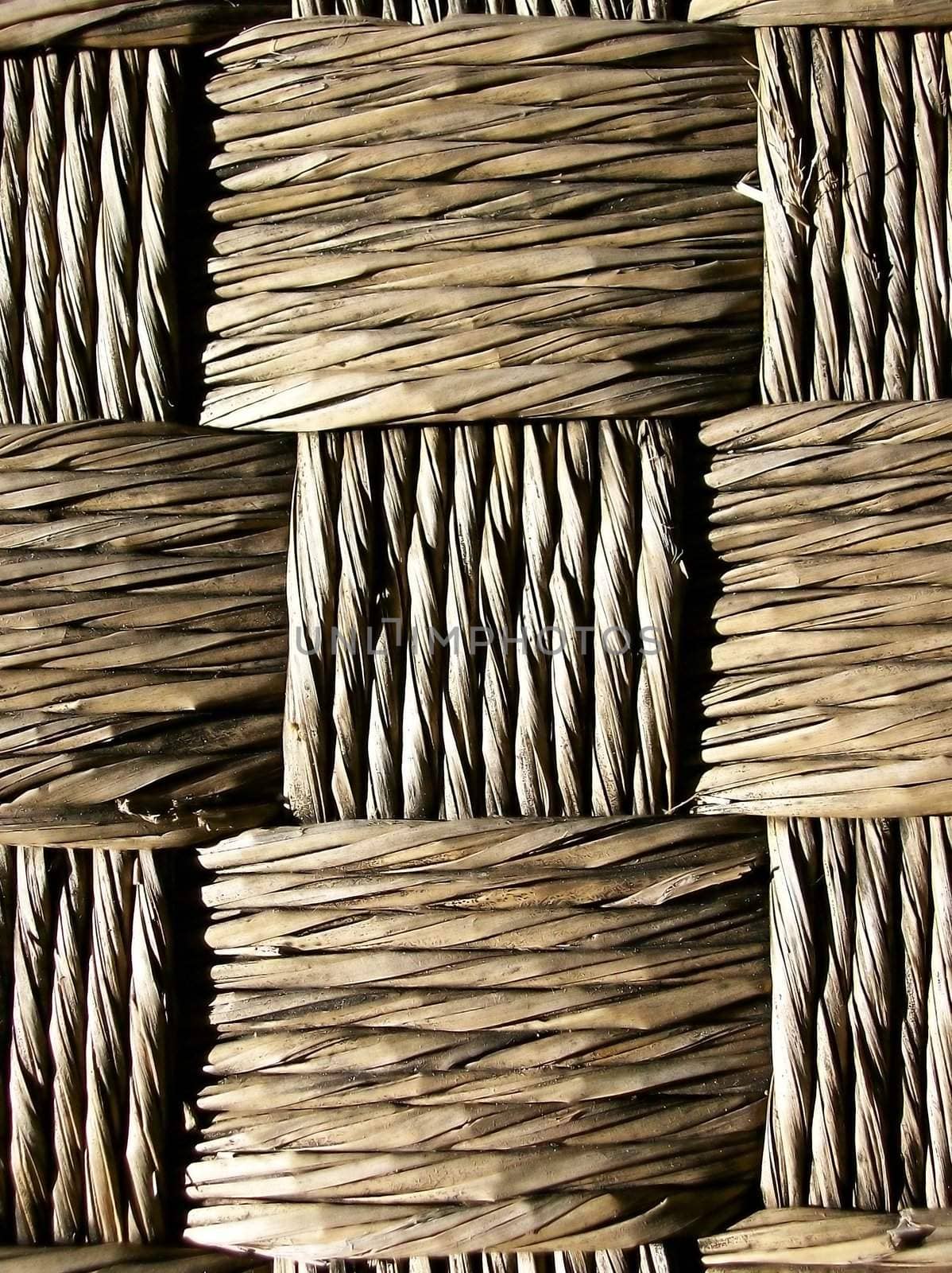 Closeup of wicker weave pattern on a chair.