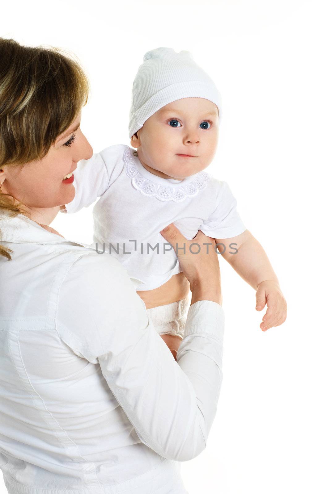 portrait of a happy young mother holding her little baby