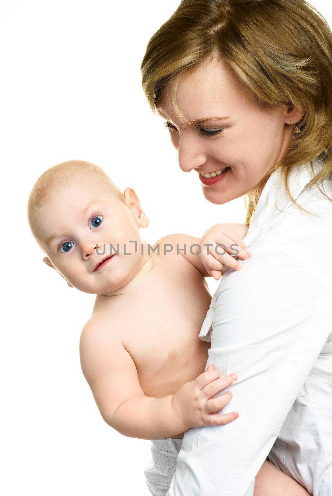 portrait of a happy young mother holding her little baby