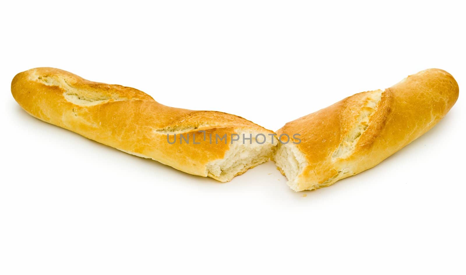 fresh French bread on a white background