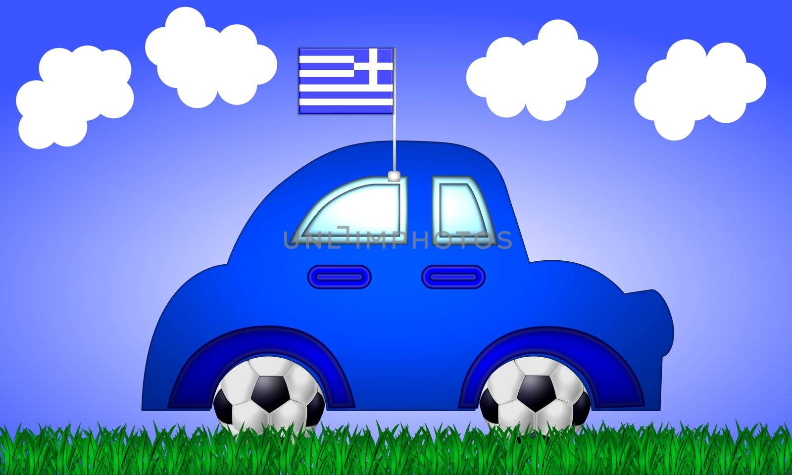 fan car greece with flag