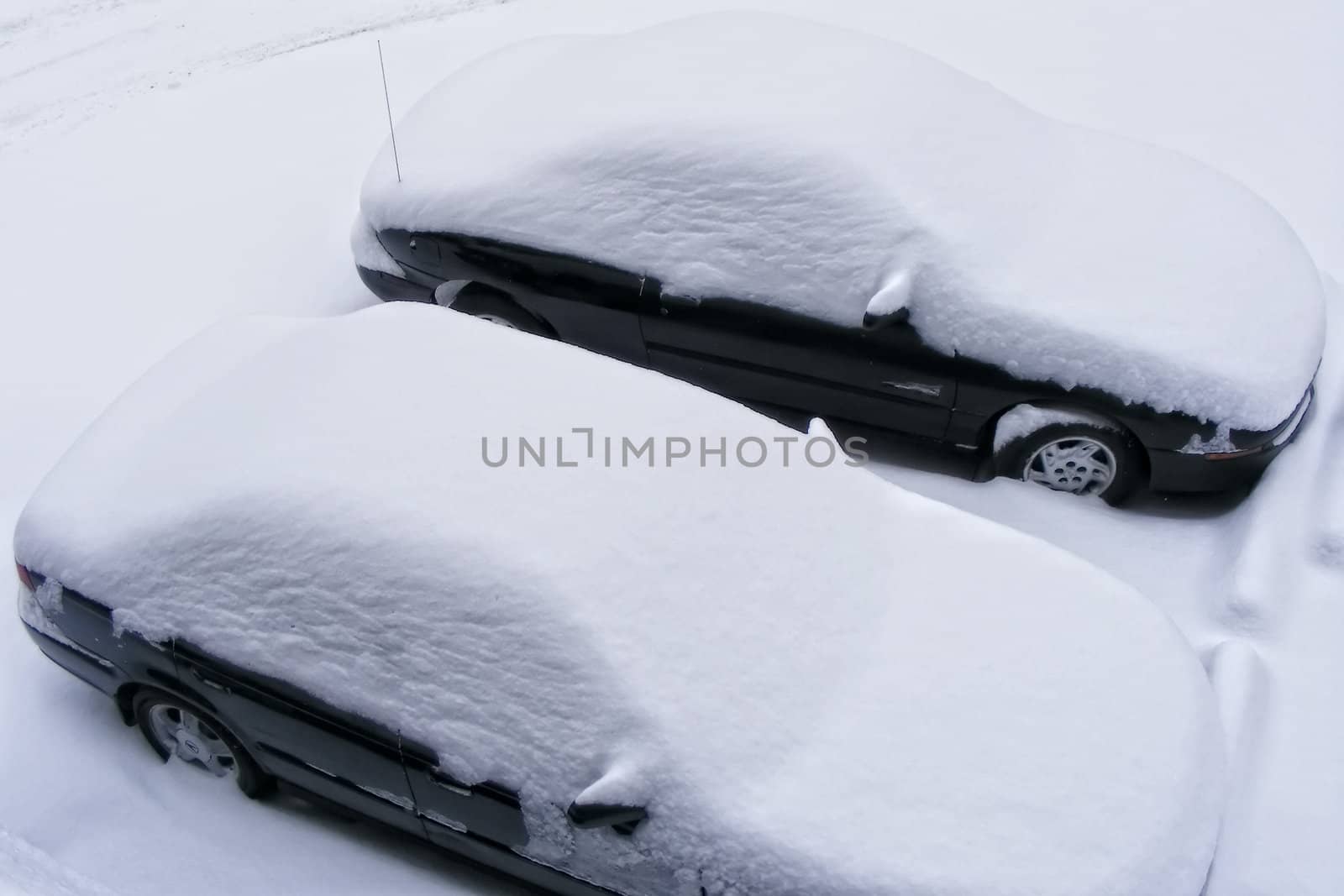 Cars buried in snow after heavey snowfall.