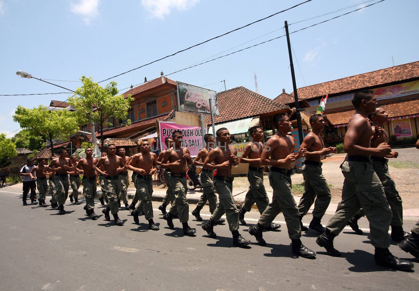 Soldiers on street. Bali. Indonesia