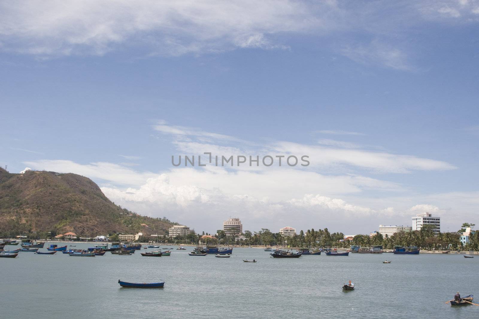 A view of the popular resort town of Vung Tau, Vietnam. With a beach stretching over 11 kilometers, and it's close proximity to Ho Chi Minh city, this area is packed with city people during the weekends.