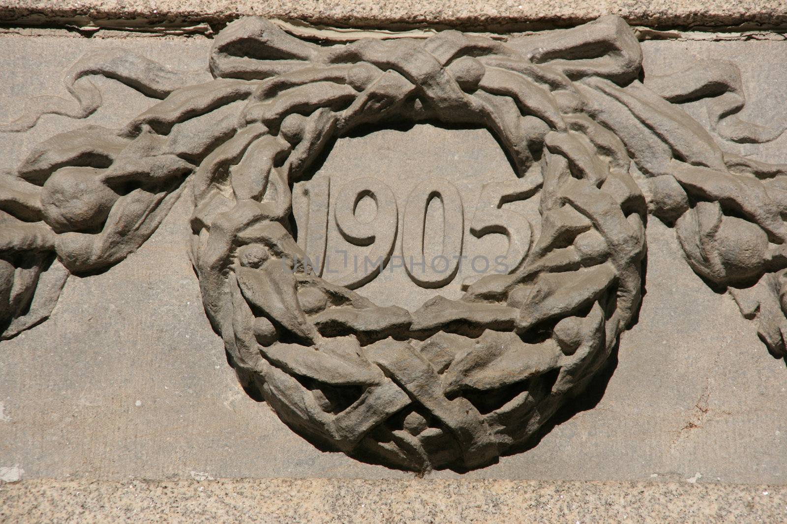 Year 1905 - bas relief decoration on a building in Dublin