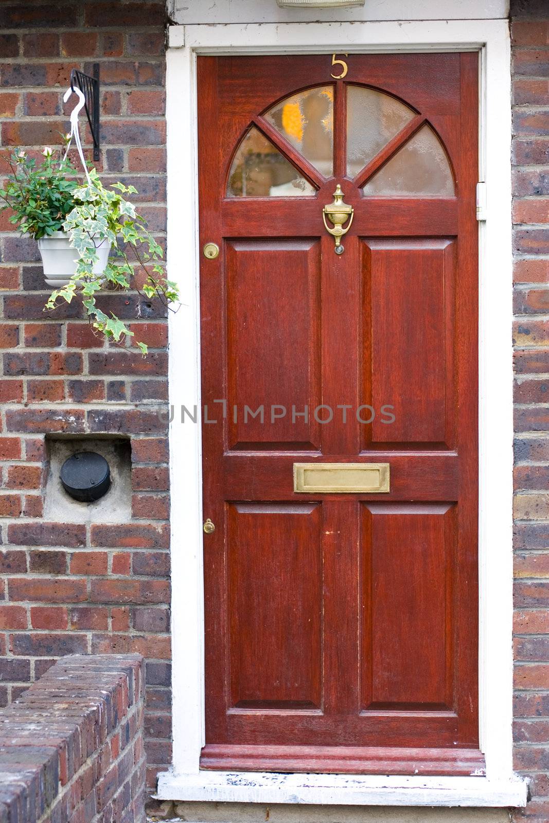 Closeup of a wooden door of a traditional UK house