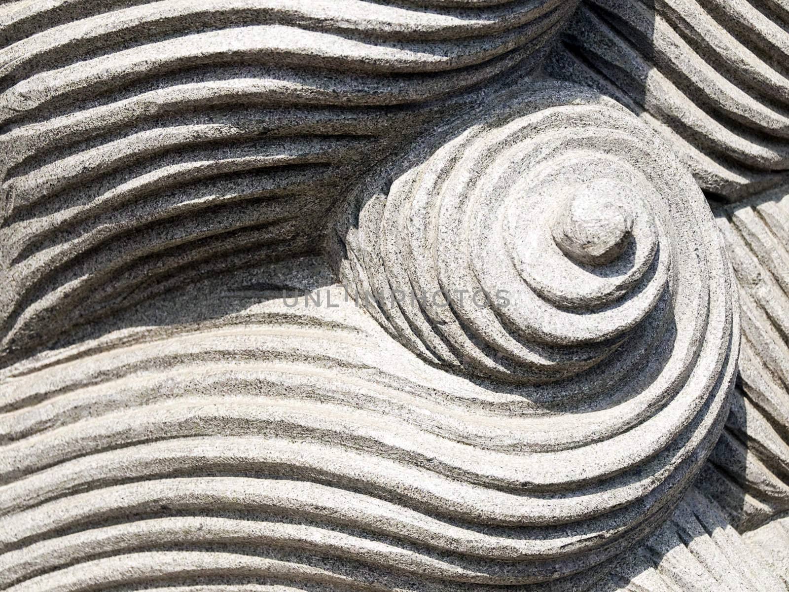 Stone carved swirl on chinese lion sculpture.