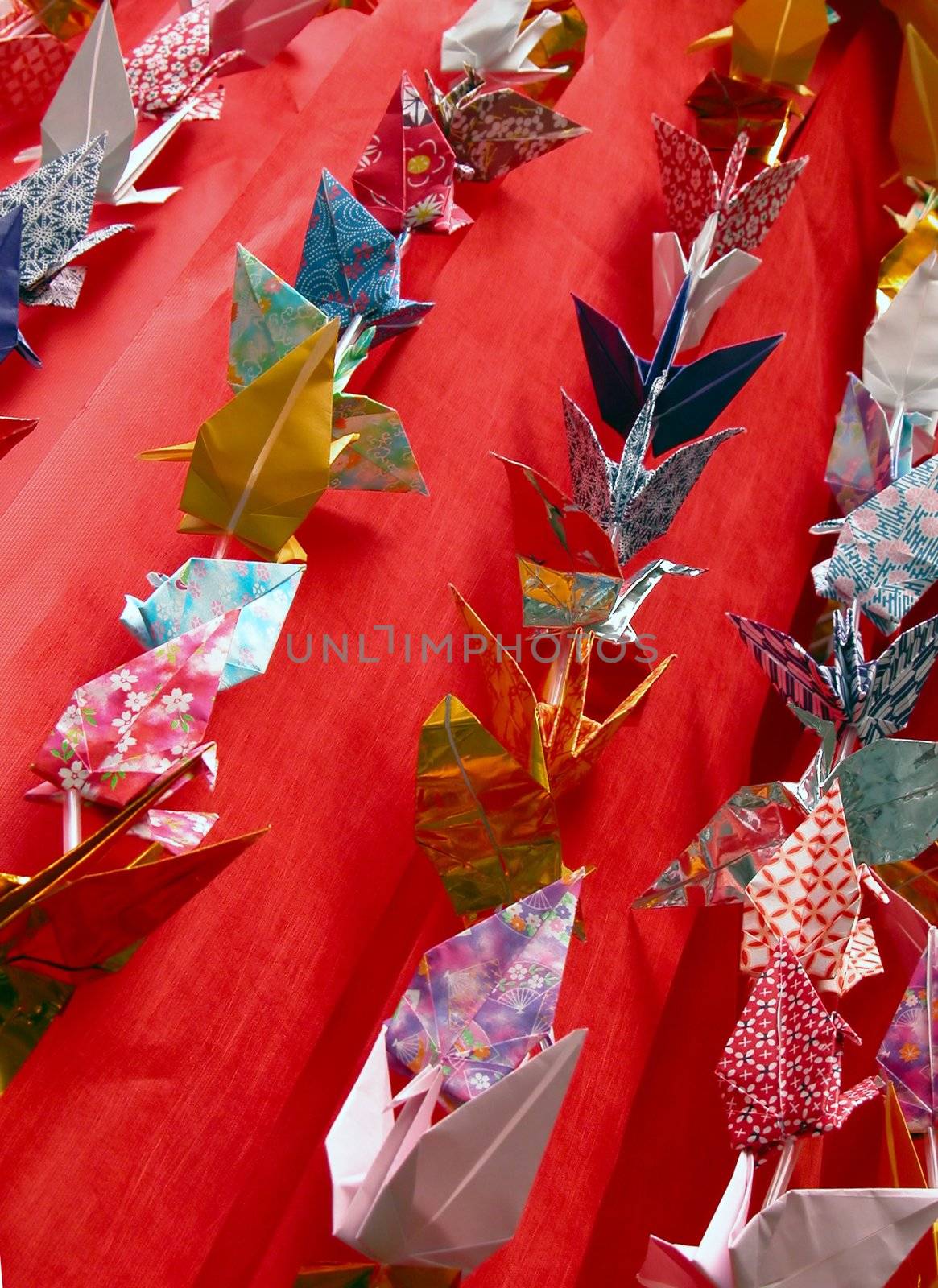 Detail of some origami decorations specific for Tanabata Matsuri(stars festival) held in every summer in Sendai ,Japan          