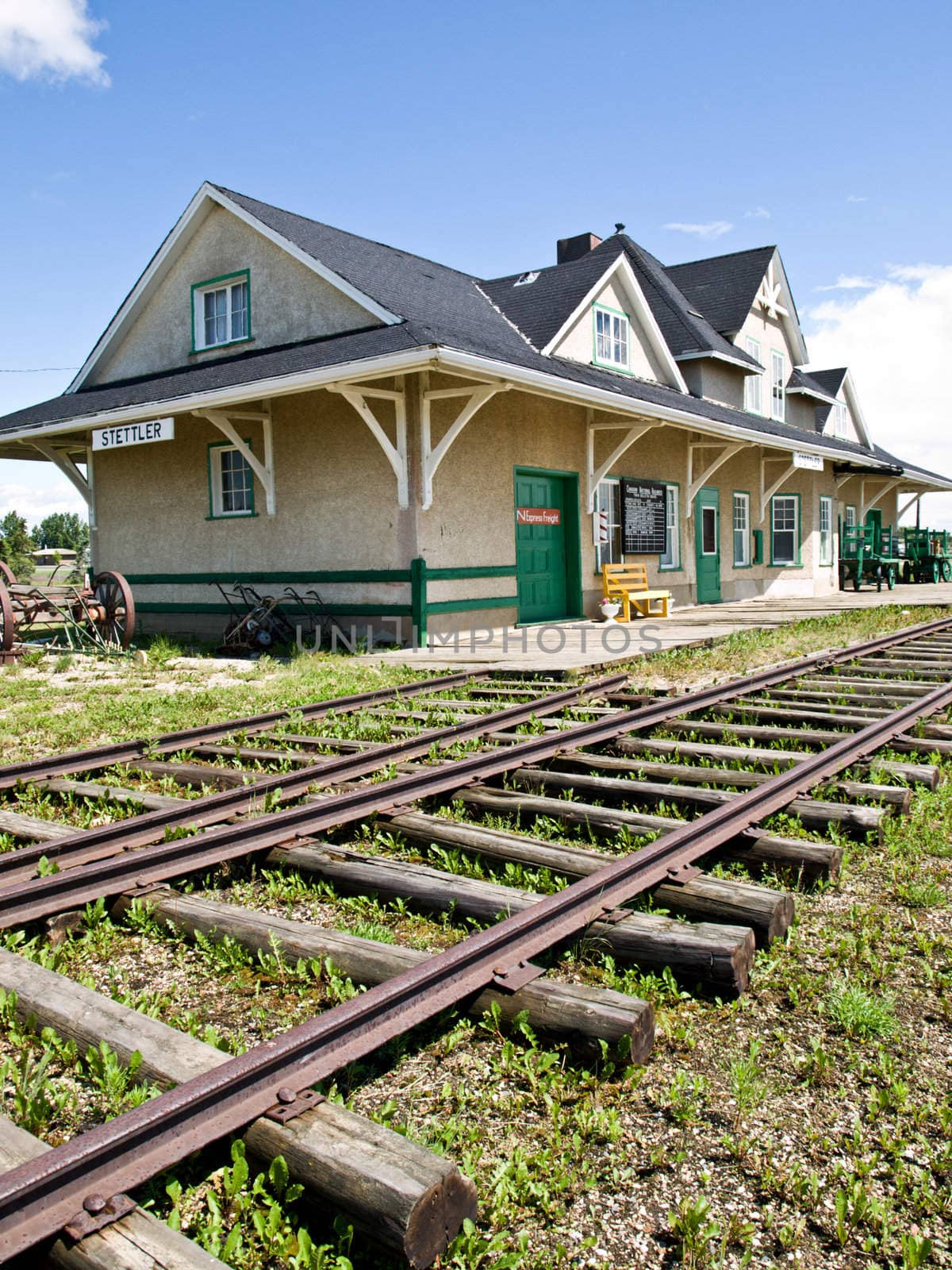 Historic train station in Stettler, Alberta, Canada.