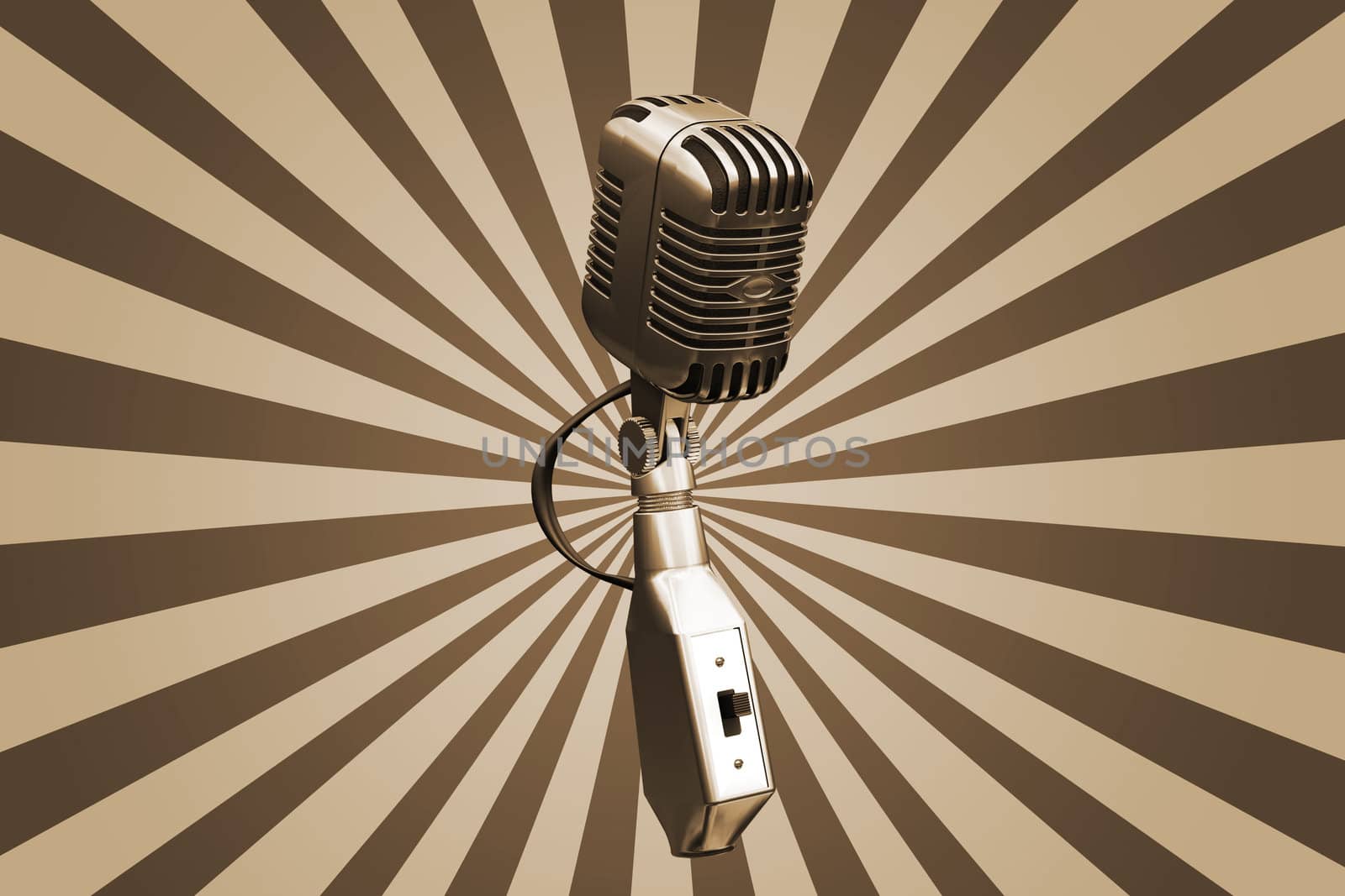 Retro microphone on starburst background