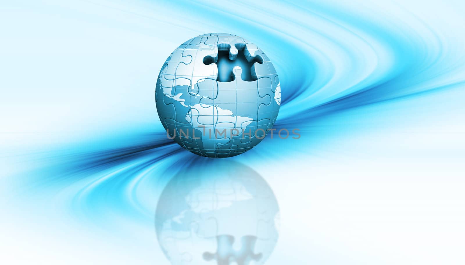 3D render of a jigsaw globe on an abstract background