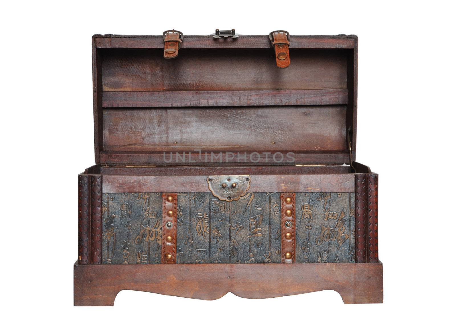 Wooden chest isolated on a white background. 	Wooden chest isolated on a white background. 