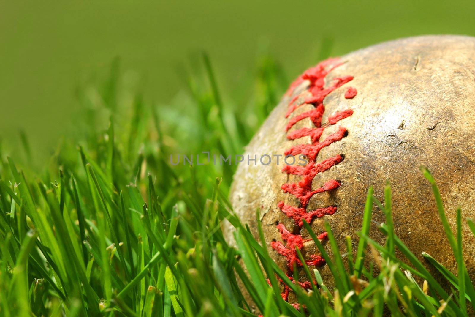 Old baseball glove on the grass by Sandralise