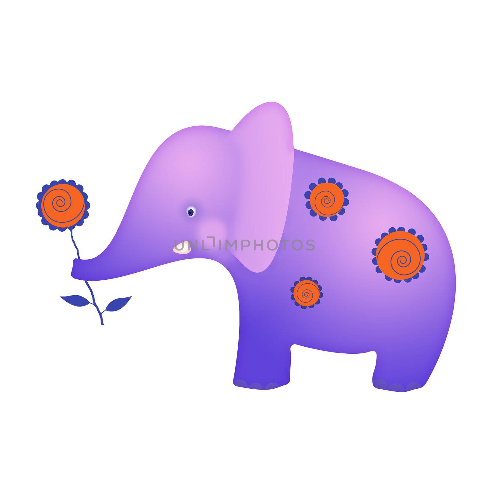 pink elephant for congratulations with flower, drawing